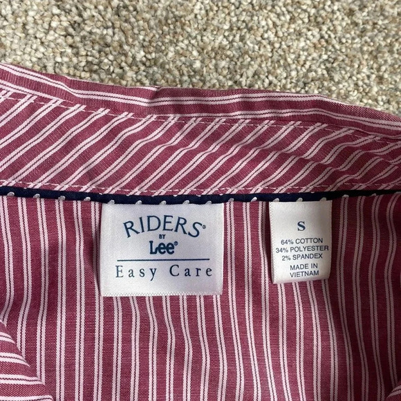 Riders by Lee Easy Care Pinstripe Pin Striped Button Down Blouse Red Pink Size S - Picture 3 of 12